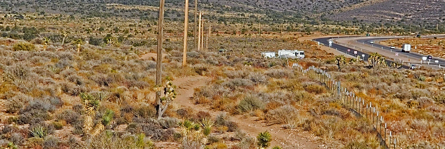 Where the Powerline Maintenance Road Meets Lovell Canyon Road. | Landmark Bluff Circuit | Lovell Canyon, Nevada