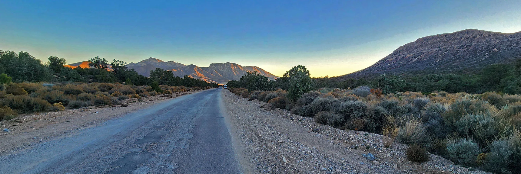 Emerge onto Lovell Canyon Road 1/4th Mile Below Start Point. South View. | Landmark Bluff Circuit | Lovell Canyon, Nevada