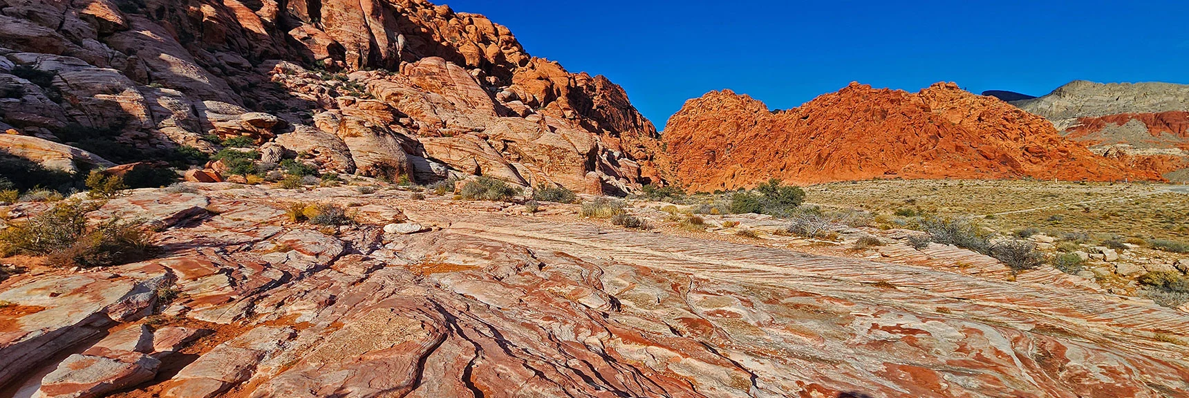 Continue North Across Sandstone Slabs Toward Gap Between Lower & Upper Calico Hills | Lower Calico Hills Loop | Calico Basin & Red Rock Canyon, Nevada