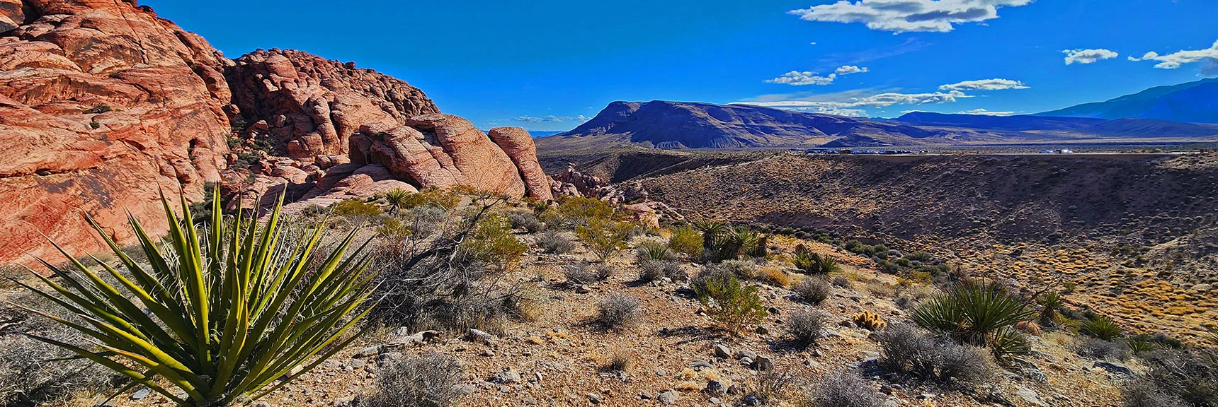 Continuing South Along Elevated Stretch of Grand Circle Loop. Will Descend, Connect with Lower Calico Hills Trail. | Lower Calico Hills Loop | Calico Basin & Red Rock Canyon, Nevada