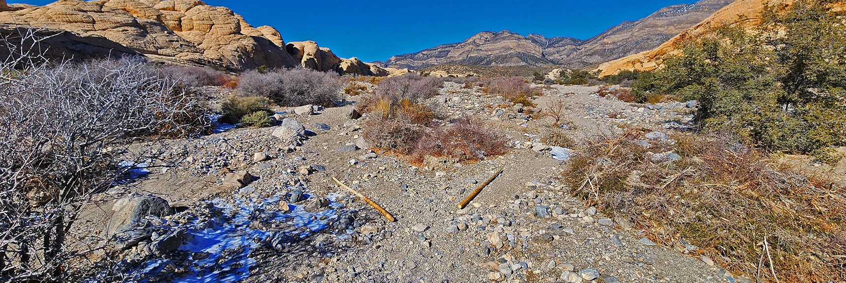 Take Unmarked Limestone Trail Split to Left. Continue Up Wash. | 3 Basin Circuit | Calico Basin, Brownstone Basin, Red Rock Canyon, Nevada