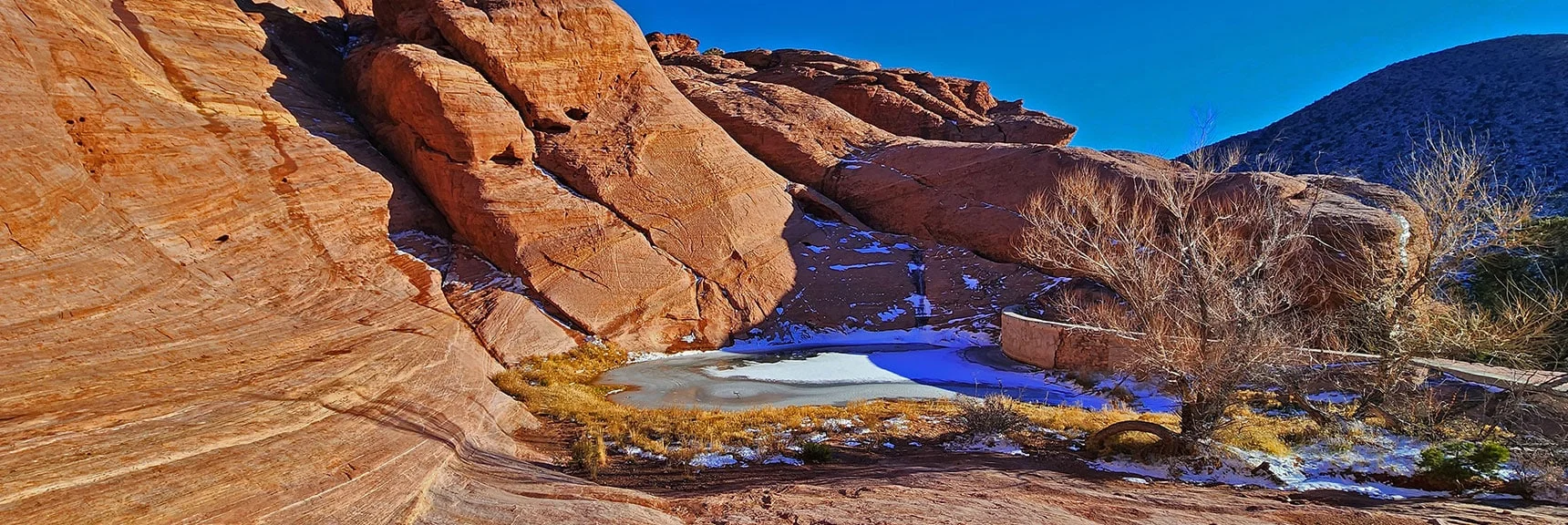 Reservoir is Part Natural, Part Engineered. Fills Later with Spring Rains. | 3 Basin Circuit | Calico Basin, Brownstone Basin, Red Rock Canyon, Nevada