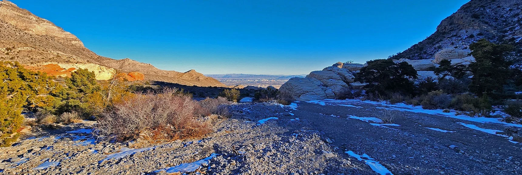 Will Continue to Hug Ridgeline to Right Descending Brownstone Basin | 3 Basin Circuit | Calico Basin, Brownstone Basin, Red Rock Canyon, Nevada
