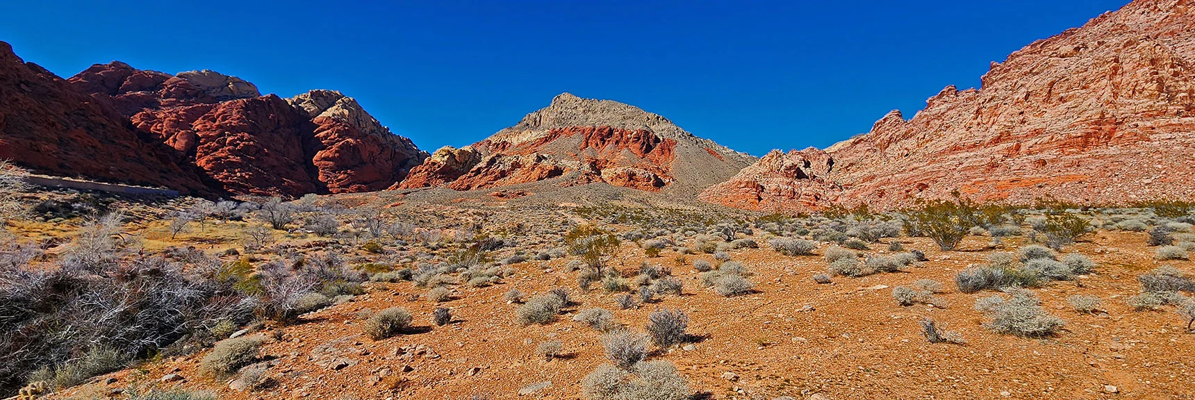Pink Goblin Loop Circles the Base of the Hill to the Left of Kraft Mountain | Pink Goblin Loop | Calico Basin, Nevada