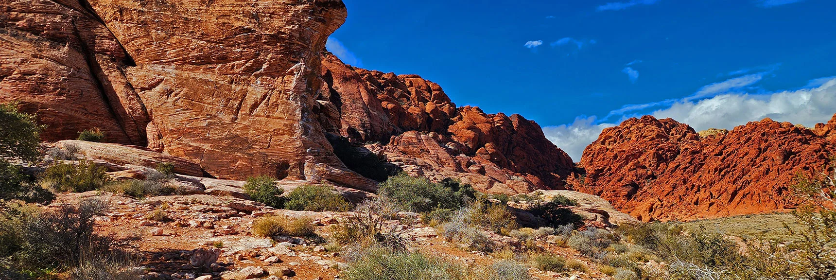 Cannibal Crag (Left) is a Popular Training Boulder for Rock Climbers. Note White Chalk Marks. | Calico Basin Daily Workout Trails | Calico Basin, Nevada