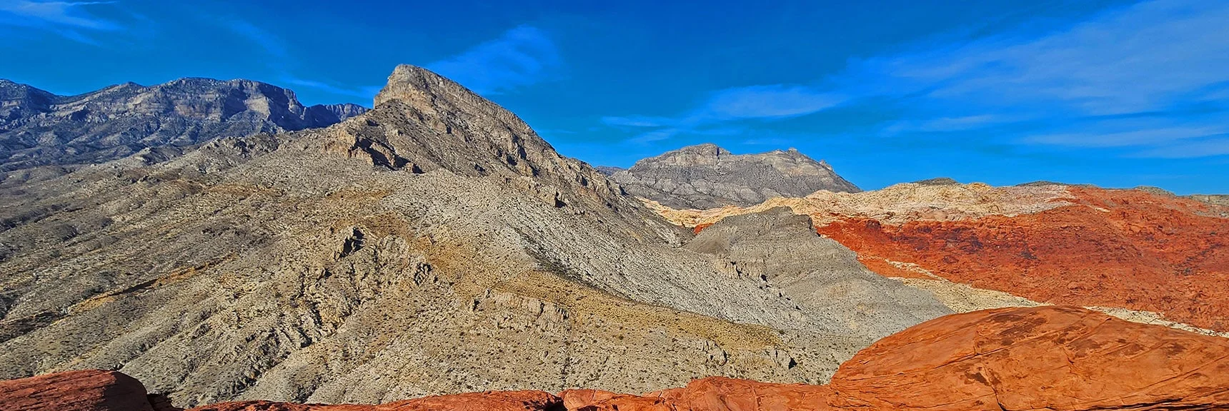 Panning Counterclockwise to Damsel & Turtlehead Peaks; La Madre Ridgeline. | Red Cap Peak Summit | Red Rock Canyon NCA, Nevada