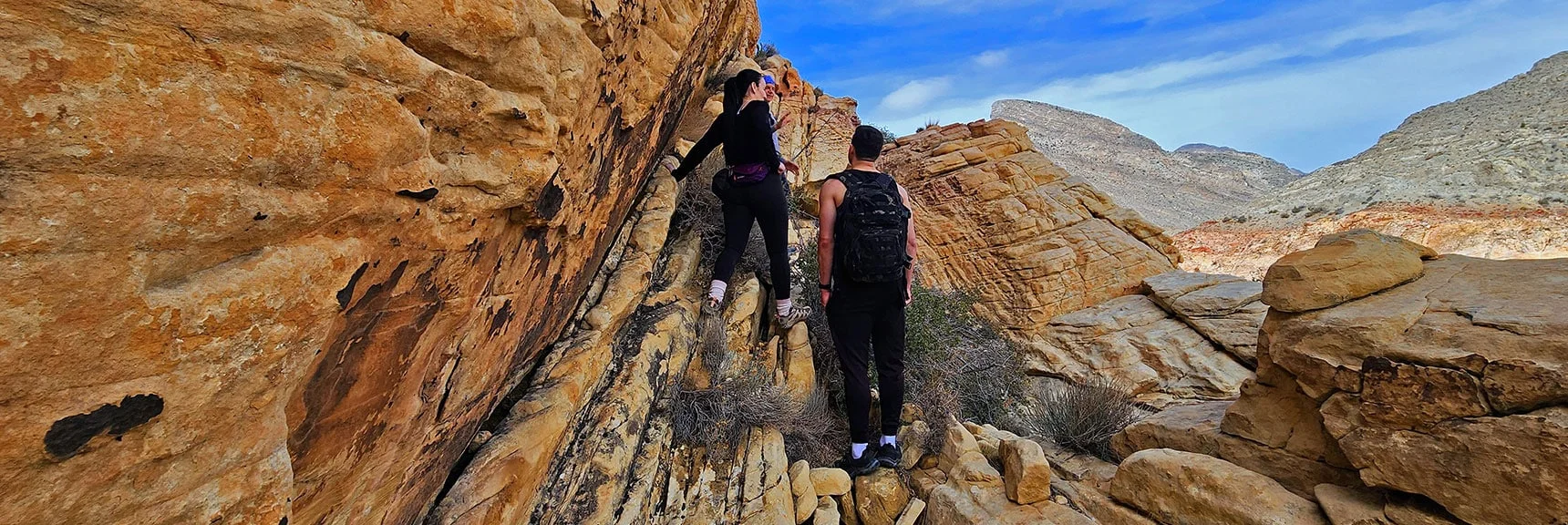 Nice Ascent Ramp Along Cliff Base. Route is Fairly Wide, Minimal Exposure. | Red Cap Peak Summit | Red Rock Canyon NCA, Nevada