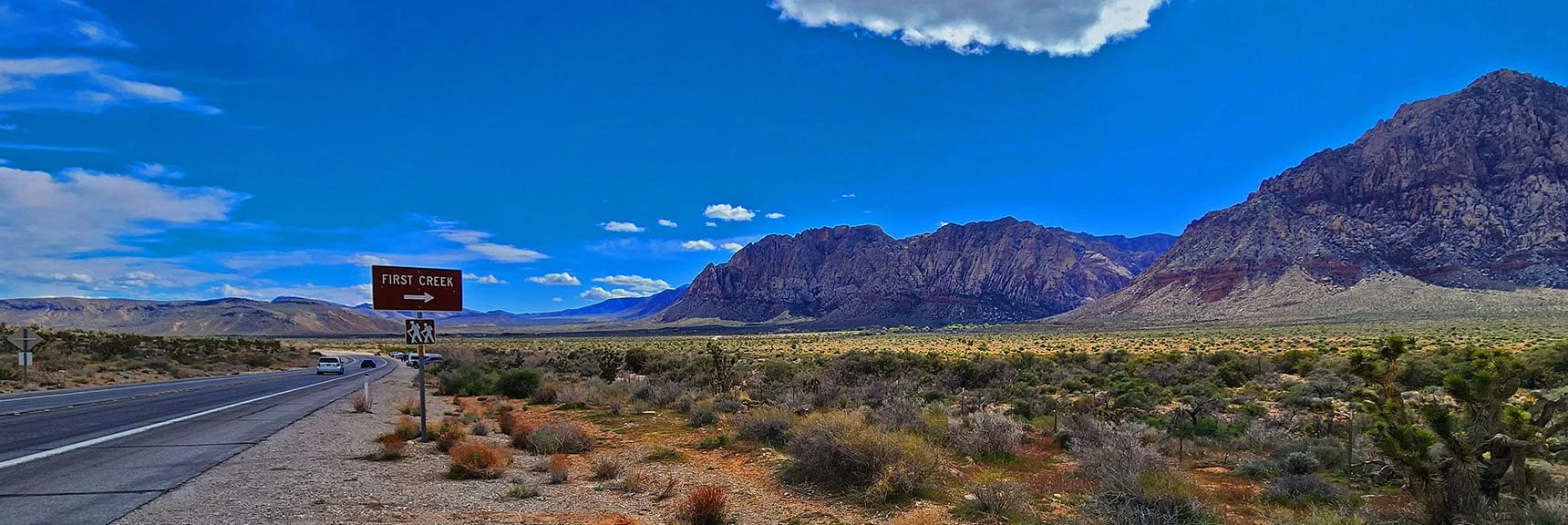 Passing First Creek Trailhead: Used to Climb Mt. Wilson from Canyon Below. | Western High Ridge | Blue Diamond Hill, Nevada