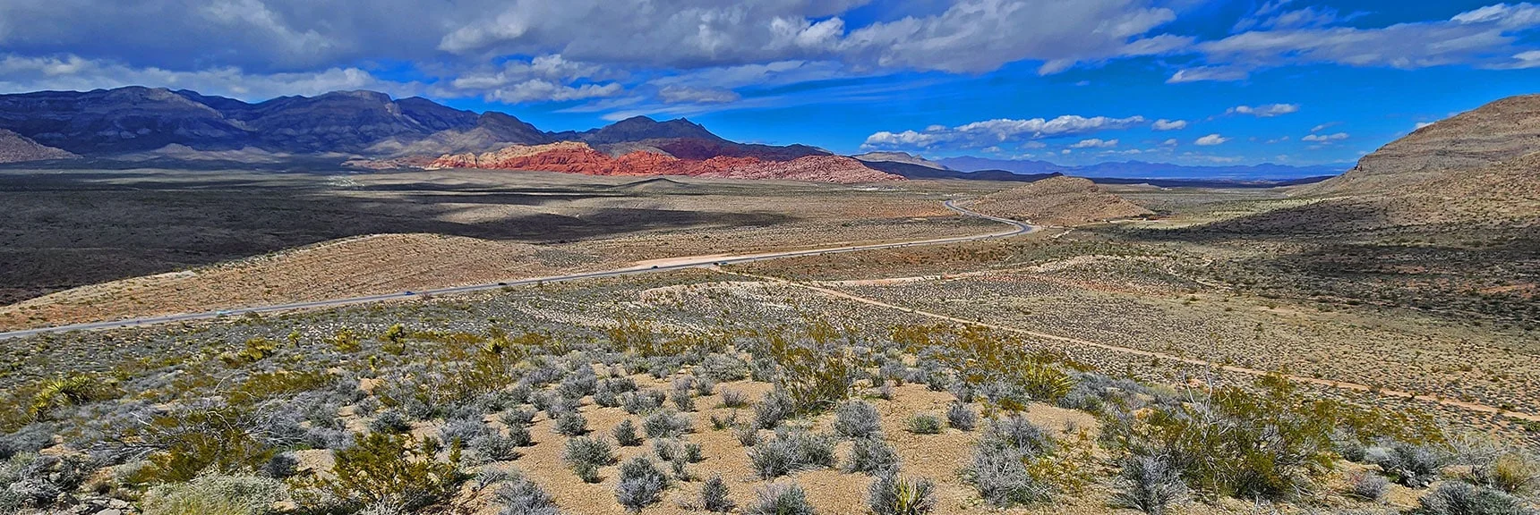 Descending to Intersection of Unpaved Rd. & Hwy 159. Northern Parking Area for Ridgeline. | Western High Ridge | Blue Diamond Hill, Nevada
