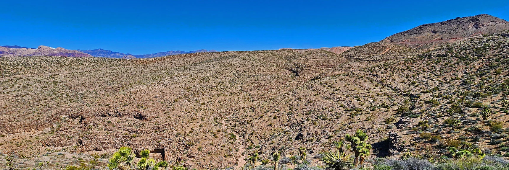 Canyons Begin to Level Out Near Summit Area. Gypsum Mining Seen Ahead. | Blue Diamond Hill Southern Ridgelines | Red Rock Canyon, Nevada