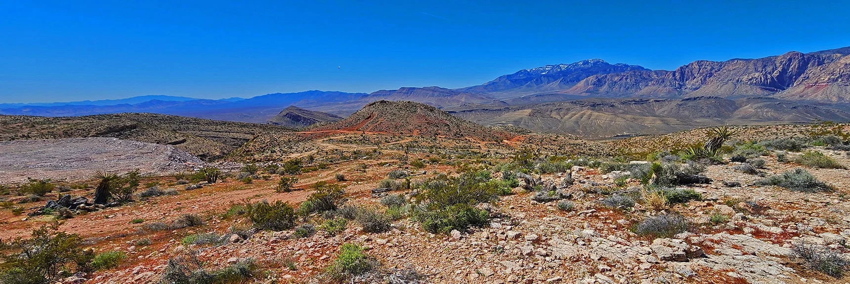Awesome Highest Viewpoint on Summit Area. Hill Ahead is Beginning of Today's Descent Ridge. | Blue Diamond Hill Southern Ridgelines | Red Rock Canyon, Nevada