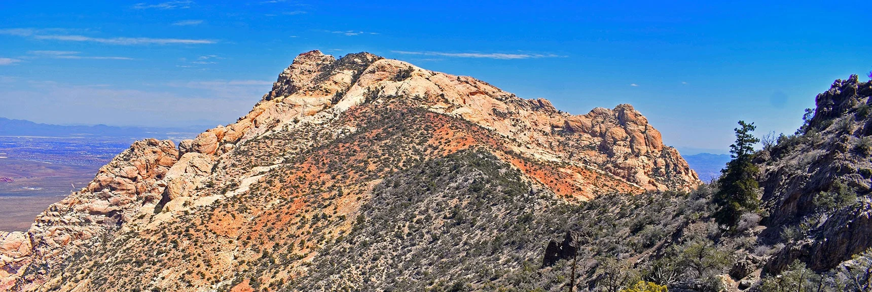 Navigate the Steep Slope Between the Rainbow Mountains Upper Crest Ridgeline and the Mt. Wilson Summit Saddle | Mt Wilson Summit Saddle from Lovell Canyon | Rainbow Mountain Wilderness, Nevada