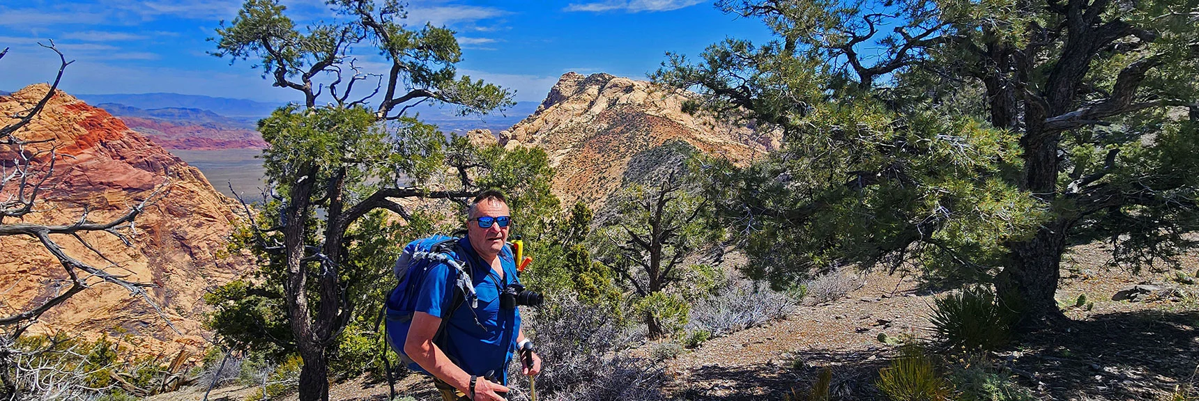 Jean-Luc at the Descent Point Between the Upper Crest Ridgeline and Mt. Wilson Saddle Below. | Mt Wilson Summit Saddle from Lovell Canyon | Rainbow Mountain Wilderness, Nevada