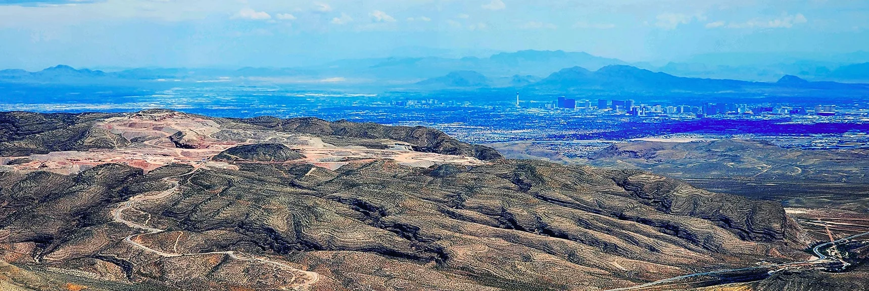 Vegas Strip, Frenchman Mt. & Muddy Mountains in Background | Black Velvet Peak | Rainbow Mountain Wilderness, Nevada
