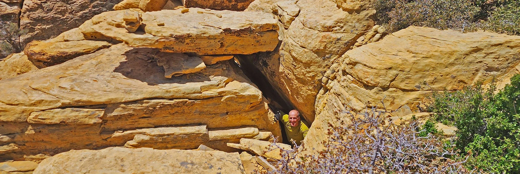 Gregg Emerging from Upper End of the Chute | Black Velvet Peak | Rainbow Mountain Wilderness, Nevada