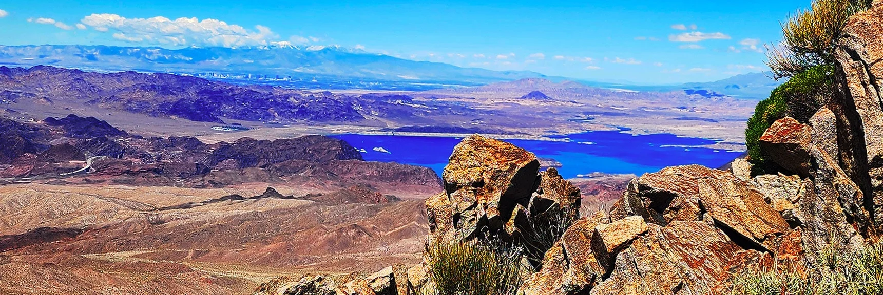 Lake Mead Appears Along with Lava Butte and Frenchman Mountain in Background | Wilson Summit, Arizona (near Lake Mead NRA)