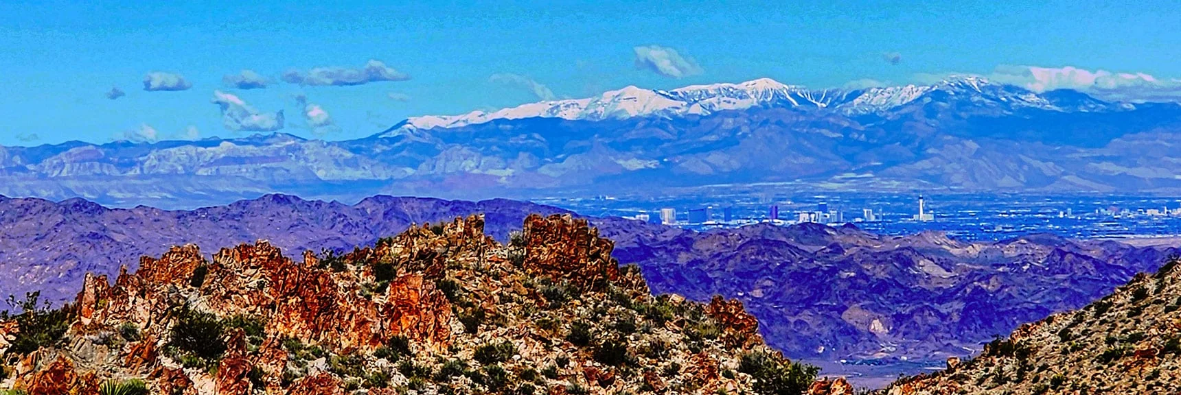 Views Begin to Appear. Vegas Strip, Mt. Charleston Wilderness Background | Wilson Summit, Arizona (near Lake Mead NRA)