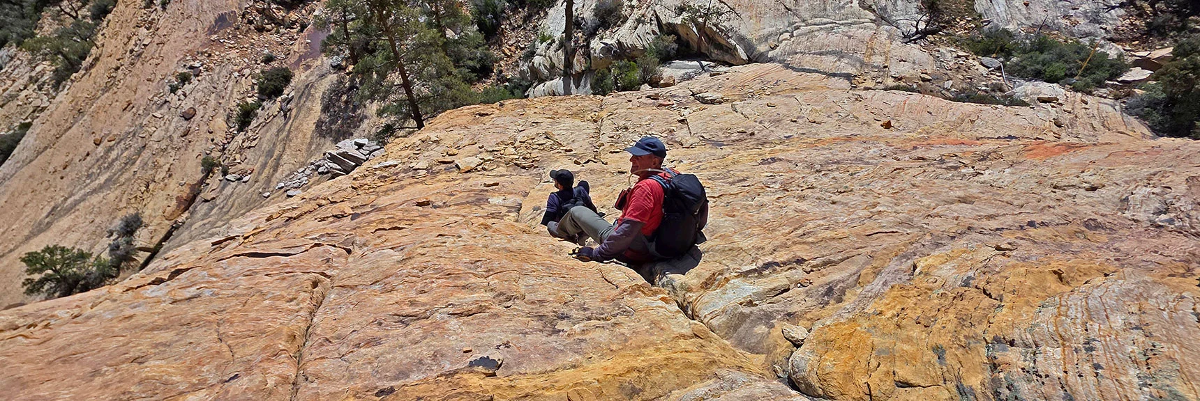 Descend Second Sandstone Slope to Canyon at Hidden Peak Base. | Monument Peak Summit | Rainbow Mountain Wilderness, Nevada