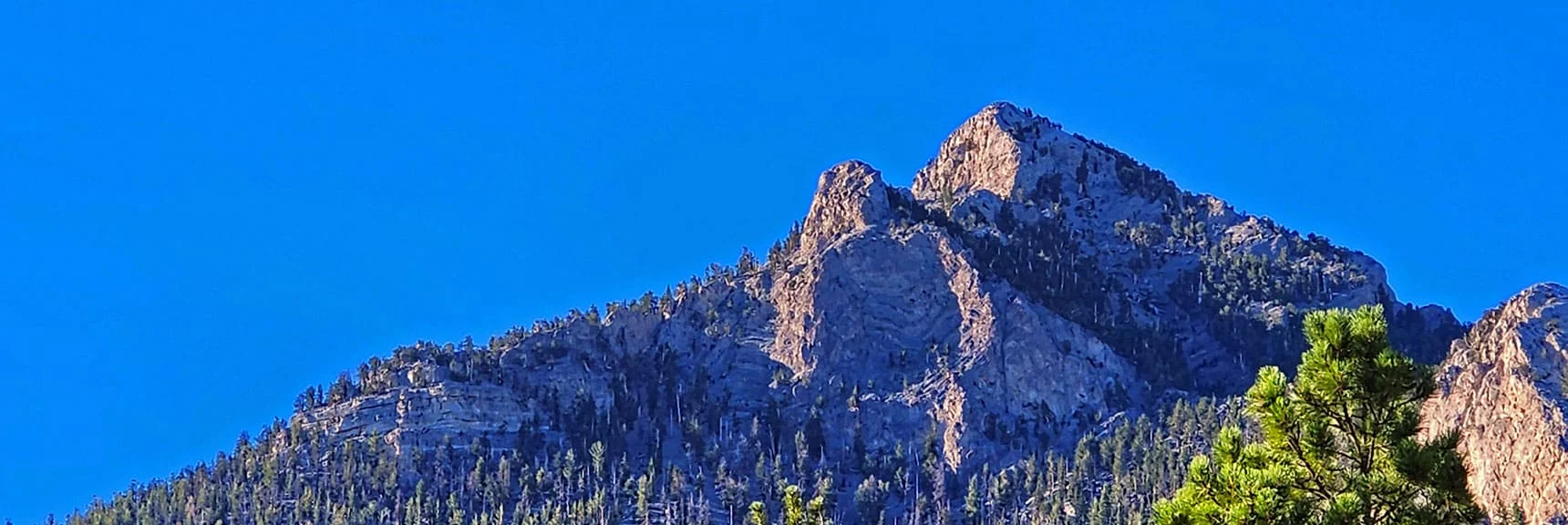 Summit Approach is Around Left Side of Small Summit on Left and Right Side of Large Summit. | Mummy's Nose Final Summit Approach from Deer Creek Road | Mt. Charleston Wilderness, Nevada
