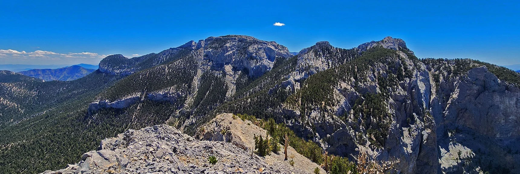 Begin Spectacular 360 Degree Summit View Counterclockwise. Mummy Mt. | Mummy's Nose Final Summit Approach from Deer Creek Road | Mt. Charleston Wilderness, Nevada