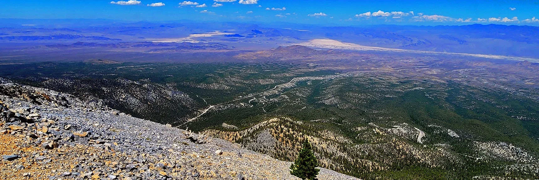View North Up Hwy 95 Valley. Lee Canyon Road Below. | Mummy's Nose Final Summit Approach from Deer Creek Road | Mt. Charleston Wilderness, Nevada