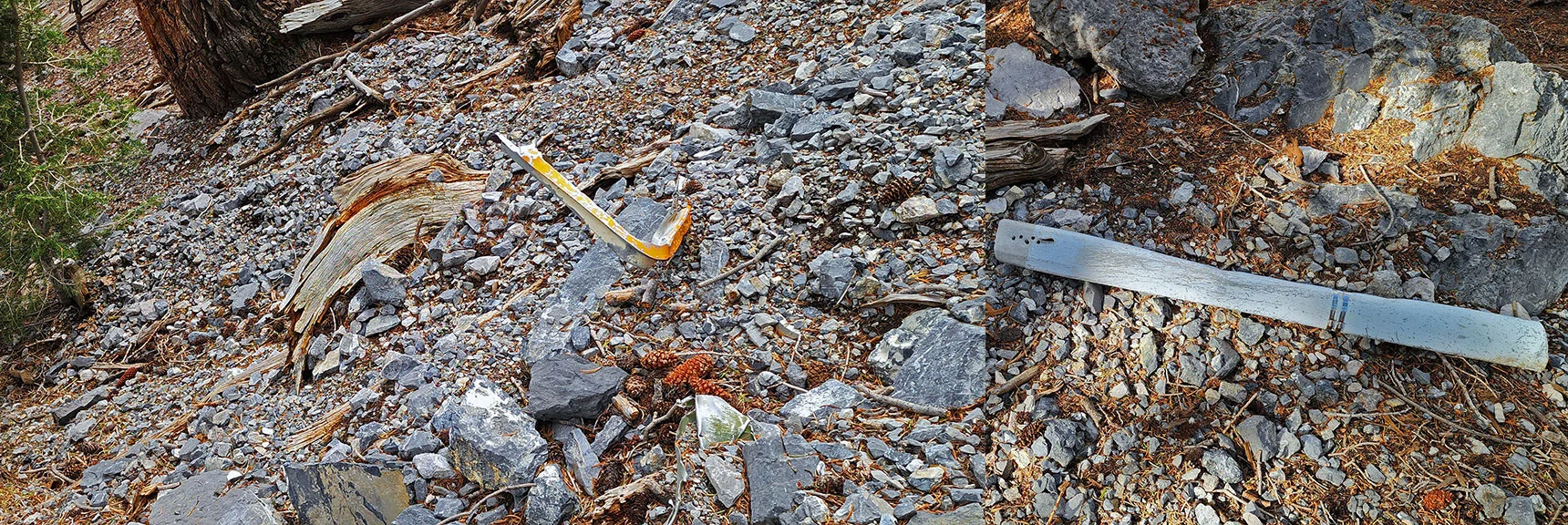 An Expert Might Identify These Aircraft Parts. Note What Looks Like Bullet Holes. | Mummy's Nose East Cliff Plane Crash Site | Mt Charleston Wilderness, Nevada