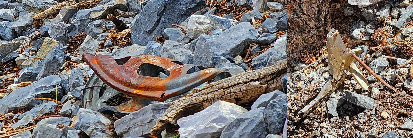 Parts Were Smashed and Mangled Indicating Hard Impact on Cliffs Above | Mummy's Nose East Cliff Plane Crash Site | Mt Charleston Wilderness, Nevada