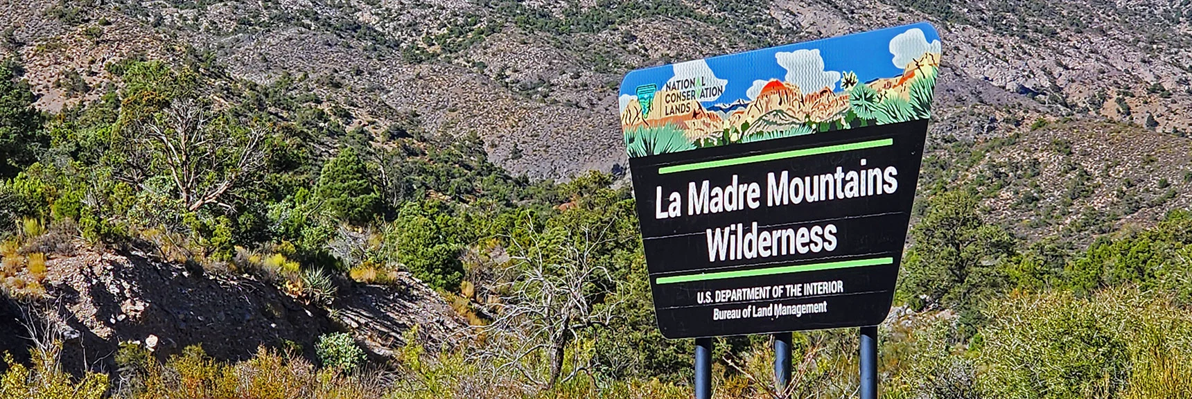 La Madre Mts. Wilderness Entrance Sign at Rocky Gap Road. | La Madre Ridgeline Grand Crossing | La Madre Mountains Wilderness and Red Rock Canyon NCA, Nevada