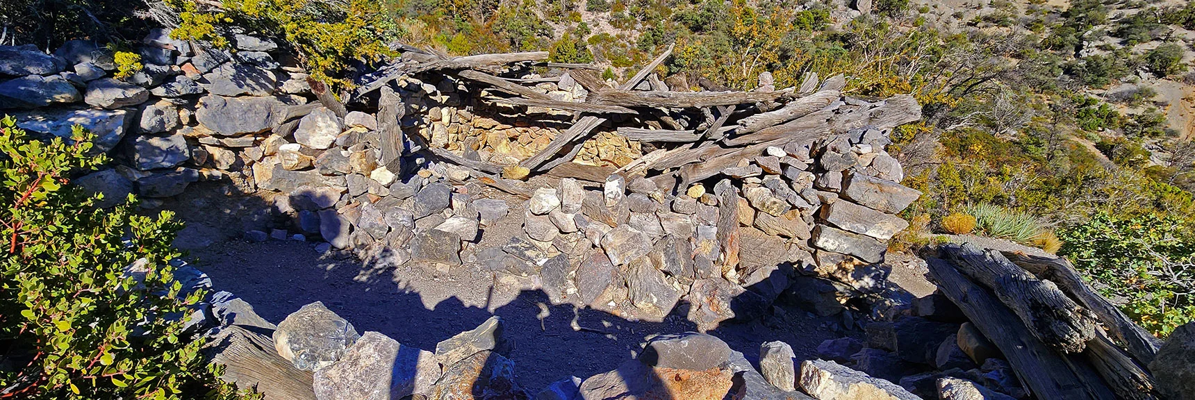 Miner's Cabin at Base of Descent Ridge. | La Madre Ridgeline Grand Crossing | La Madre Mountains Wilderness and Red Rock Canyon NCA, Nevada