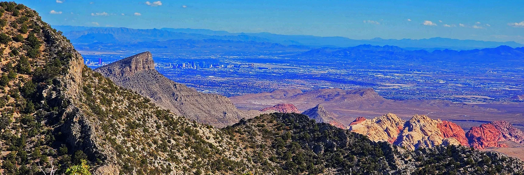 Turtlehead Peak, Calico Hills, Vegas Valley & Strip from Ridgeline Descent Point | La Madre Ridgeline Grand Crossing | La Madre Mountains Wilderness and Red Rock Canyon NCA, Nevada