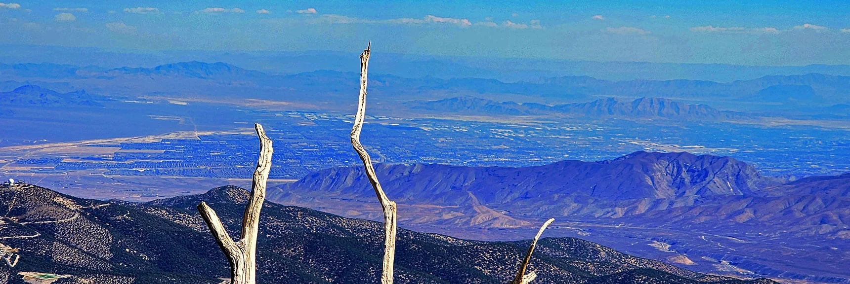 Right to Left Beyond Vegas Valley (faint): Frenchman, Sunrise & Muddy Mts. | Mummy's Chin Summit Ridge Loop | Mt. Charleston Wilderness, Nevada