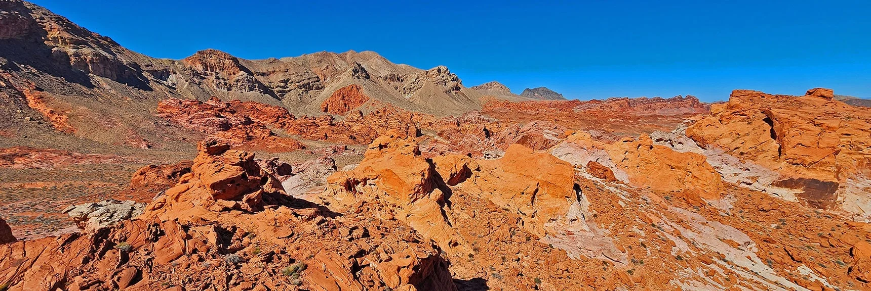 View Along North Side of SE Bowl. Horse Collar Above White Alkaline Area to Right | Bowl of Fire SE Detailed | Lake Mead NRA, Nevada