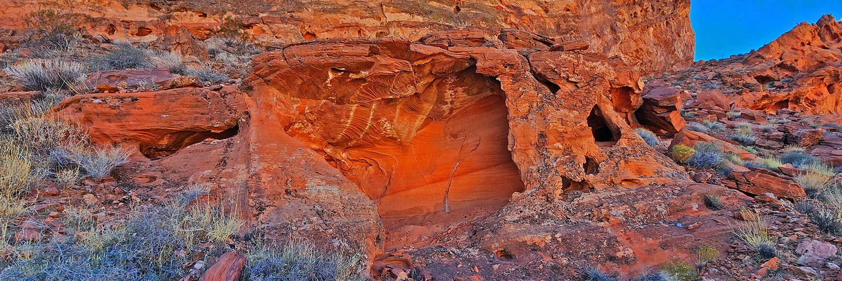 Circling East End of S Bowl. Many Formations on Pointy Hill Above. | Bowl of Fire SE Detailed | Lake Mead NRA, Nevada