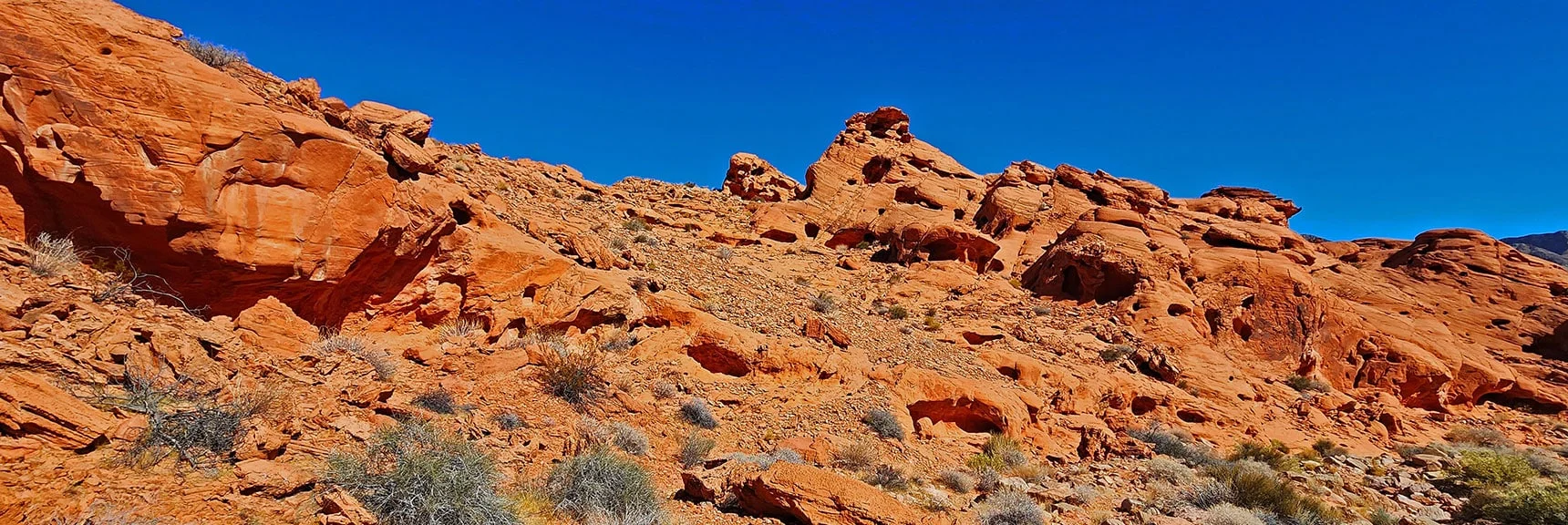 View Ahead to Eastern End of Bowl. Note Many Surrounding Sandstone Formations | Bowl of Fire SE Detailed | Lake Mead NRA, Nevada