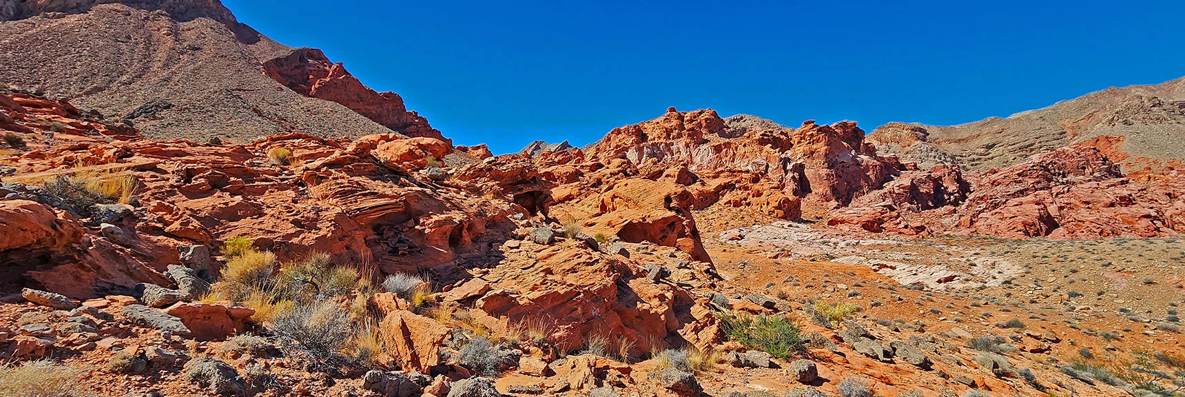 Soon Looking Down of the S Bowl. Round Pointy Hill to East End of Bowl | Bowl of Fire SE Detailed | Lake Mead NRA, Nevada