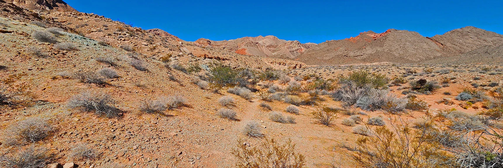 Faint Trail Begins at Posts. Circles to Opposite Side of Pointy Hill. | Bowl of Fire SE Detailed | Lake Mead NRA, Nevada