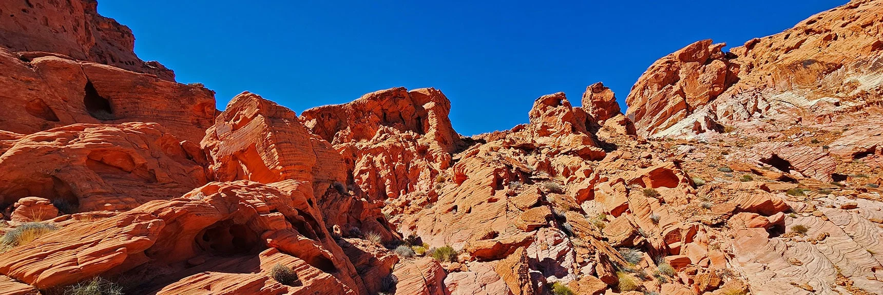 Approaching East End of S Bowl. Horse Collar Arch Straight Ahead on Horizon Ridge | Bowl of Fire SE Detailed | Lake Mead NRA, Nevada