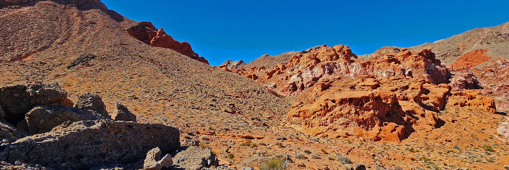 Pointy Hill is Above to Left. Continue Above Bowl to Eastern End | Bowl of Fire SE Detailed | Lake Mead NRA, Nevada