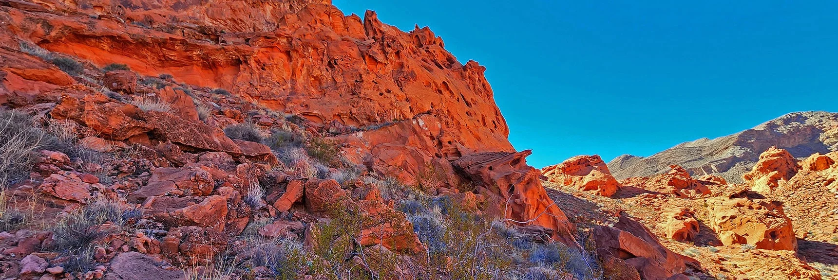 View Ahead East Along Base of Pointy Hill. Many More Formations to See There | Bowl of Fire SE Detailed | Lake Mead NRA, Nevada