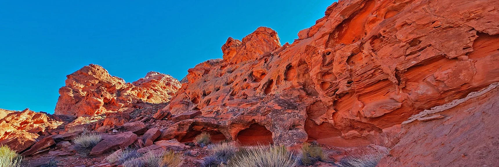 Sandstone Cliffs and Formations Along Base of Pointy Hill | Bowl of Fire SE Detailed | Lake Mead NRA, Nevada
