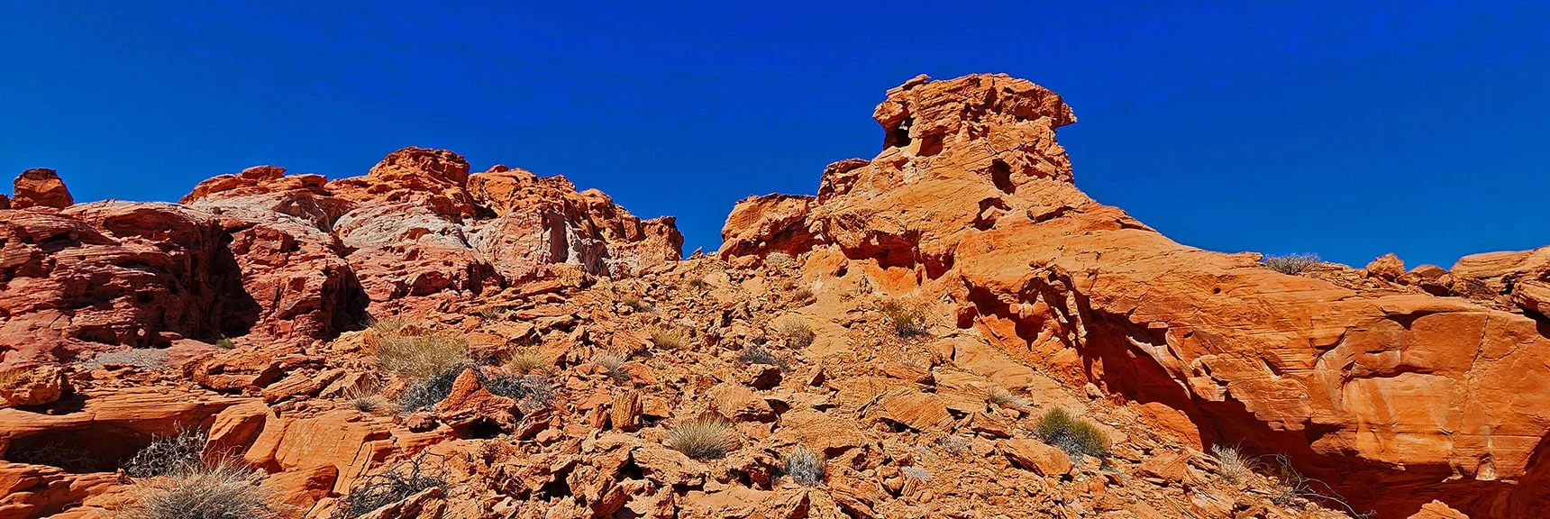 View Down and Across Bowl While Circling Base of Pointy Hill | Bowl of Fire SE Detailed | Lake Mead NRA, Nevada