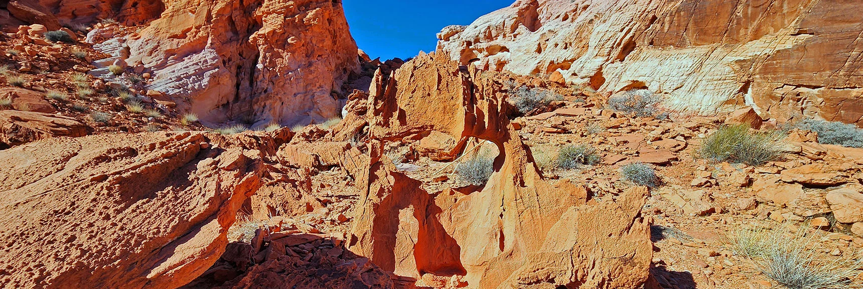 Horse Collar Arch in Perspective Looking Beyond to East | Bowl of Fire SE Detailed | Lake Mead NRA, Nevada