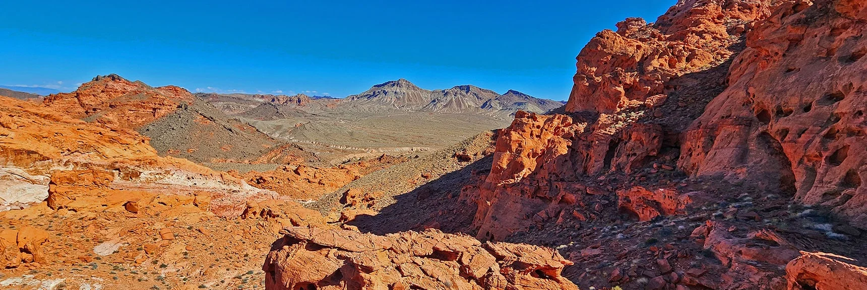 Sandstone Cliffs Just Skirted Along Base of Pointy Hill (would be to right) | Bowl of Fire SE Detailed | Lake Mead NRA, Nevada