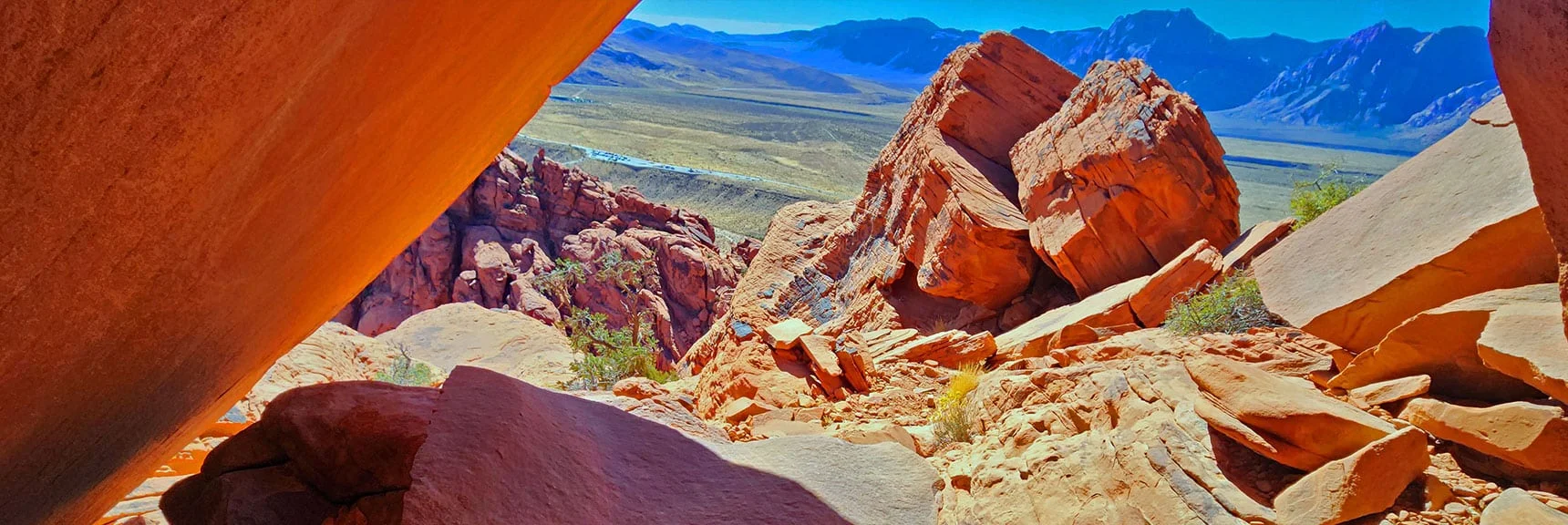 View Back While Continuing Beyond Upper End of Ascent Gully | Calico Tanks from Guardian Angel Pass | Red Rock Canyon NCA, Nevada