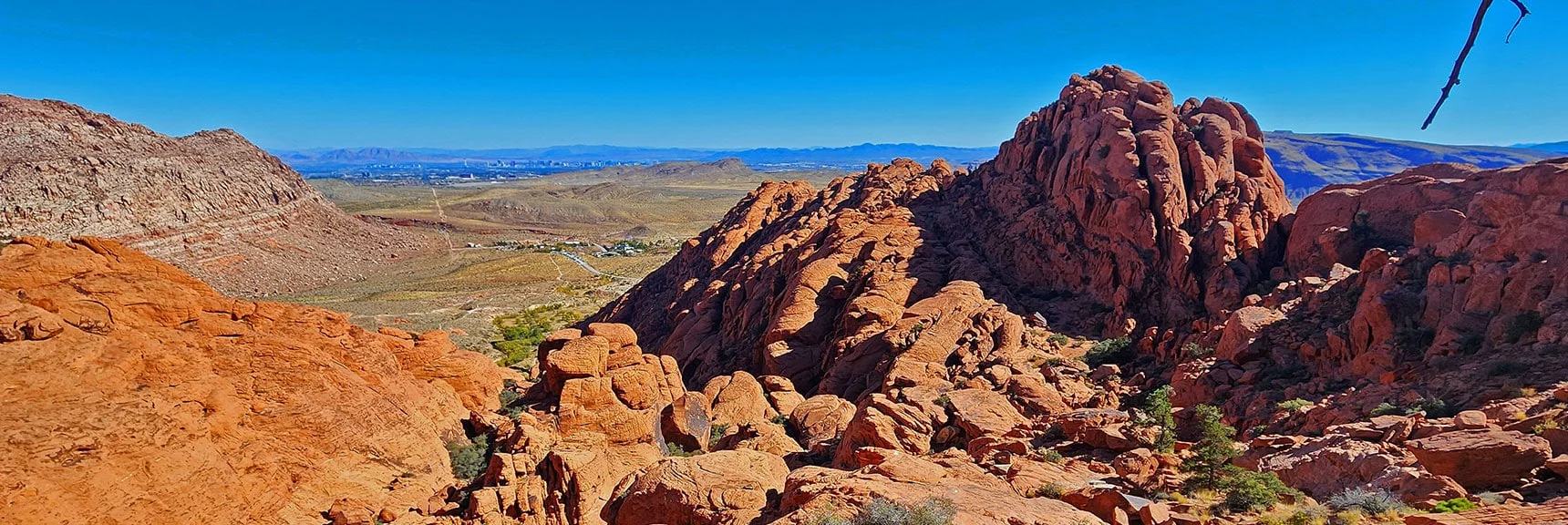 Grand View Along Route Just Taken Along Left Cliff Base. | Calico Tanks from Guardian Angel Pass | Red Rock Canyon NCA, Nevada