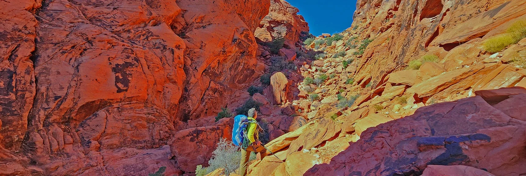Continue Up Guardian Angel Pass to Summit Stone Ahead | Calico Tanks from Guardian Angel Pass | Red Rock Canyon NCA, Nevada