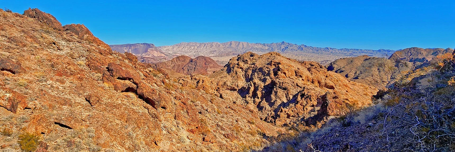 View Back Down Canyon Toward Mt. Wilson. Goldstrike Canyon Next Canyon to Left | Black Canyon Overlook Loop | Lake Mead NRA, Nevada