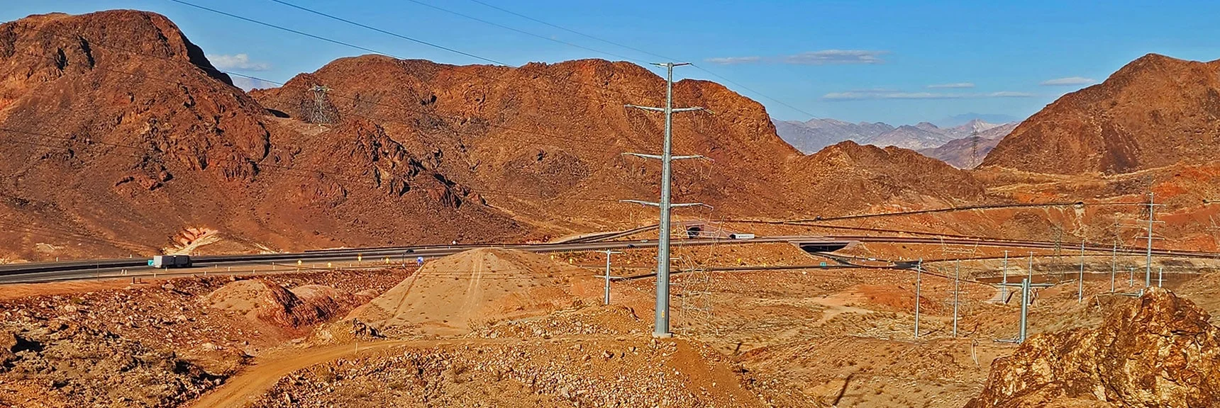 Hwy 11 at Goldstrike/Hoover Dam Exit Overpass Below | Black Canyon Overlook Loop | Lake Mead NRA, Nevada