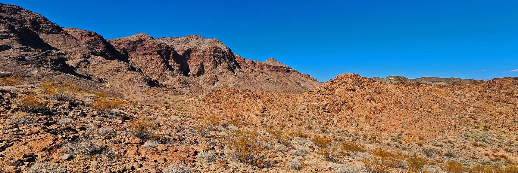 Pointy Hill at Far Edge of Cliffs is Peak 2420, Ascent Point Back to Upper Road | Black Canyon Overlook Loop | Lake Mead NRA, Nevada