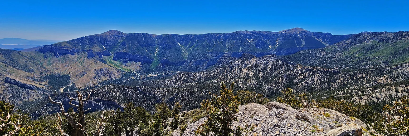 Kyle Canyon South Rim Between Griffith & Charleston Peaks. Note Cockscomb Ridge Below. | Fletcher Canyon / Fletcher Peak / Cockscomb Ridge Circuit | Mt. Charleston Wilderness | Spring Mountains, Nevada